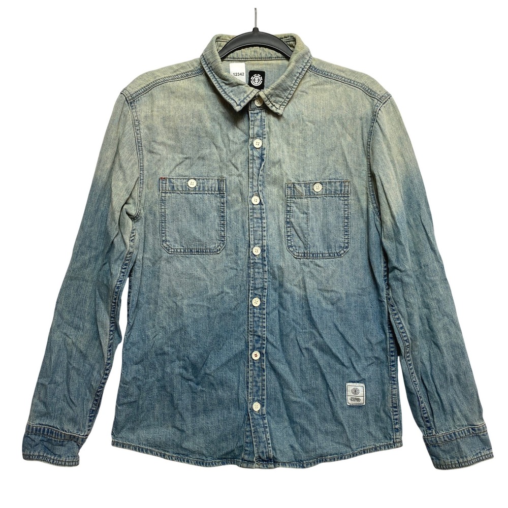 Element Shirt Mens S Blue Long Sleeve Denim Dual Pocket Light Wash Button-down
